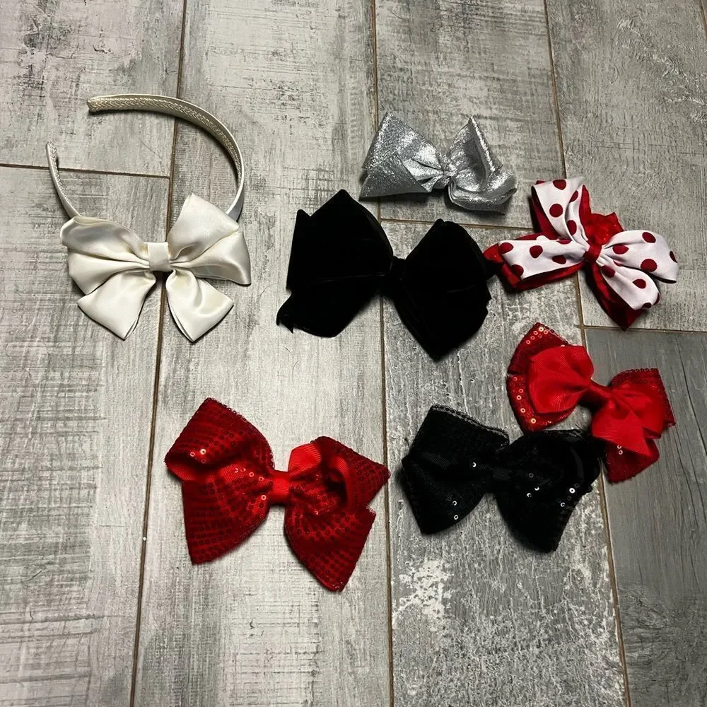 Holiday Valentine Bows Large Multicolor Red Black Silver Satin Sequin Ivory